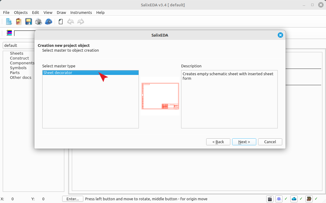 Selecting the schematic creation wizard